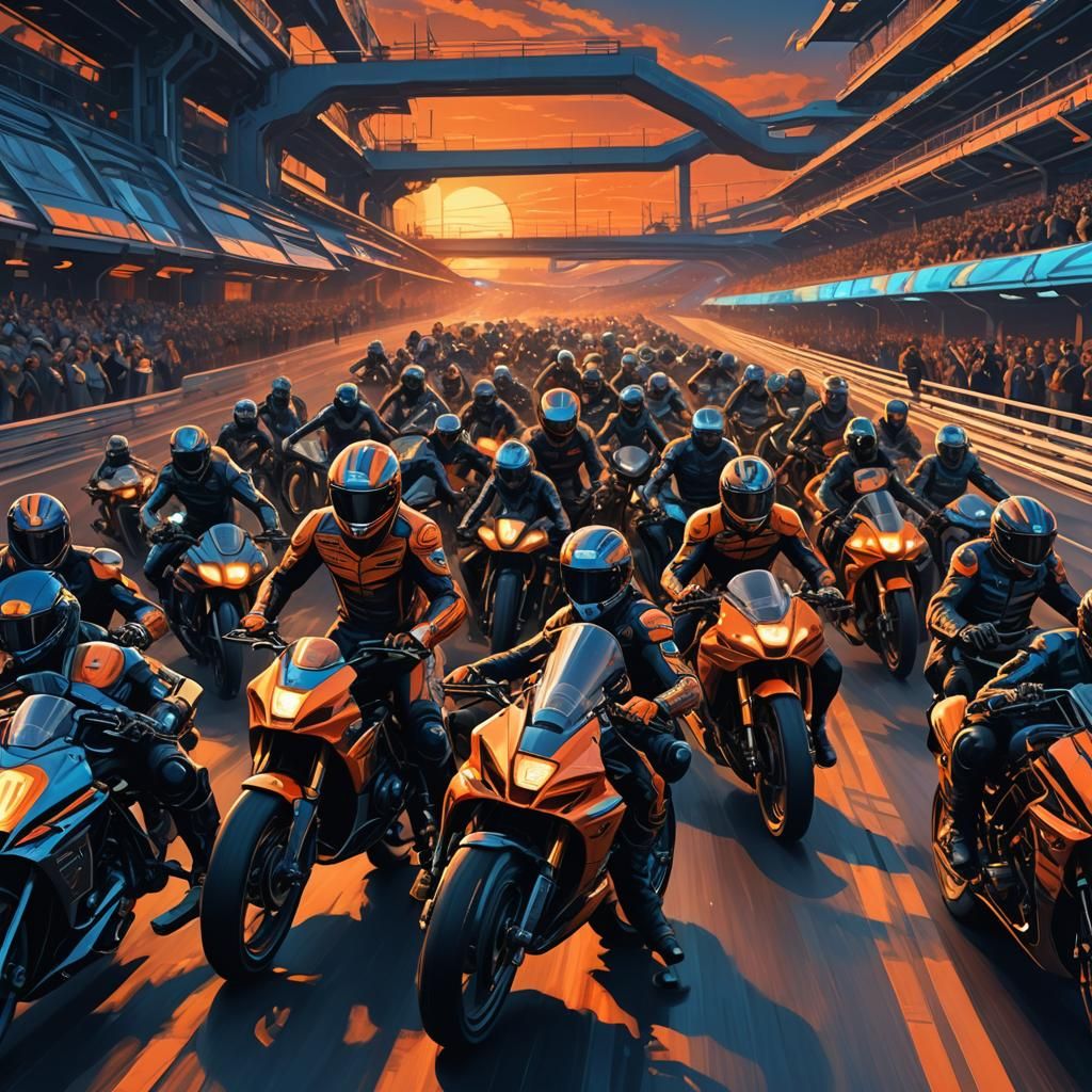 Futuristic Motorcycle Race in Vibrant Digital Art