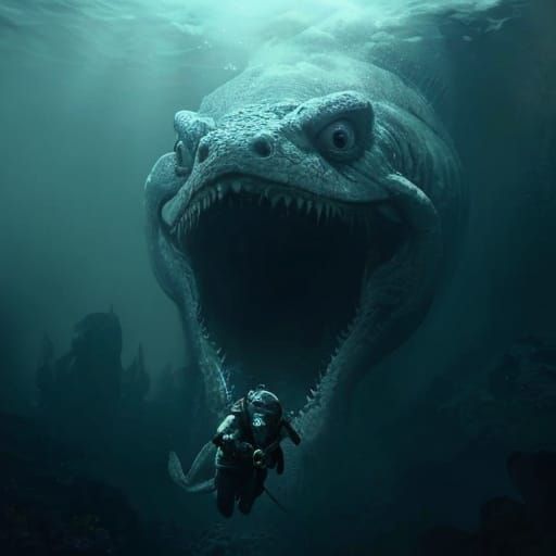 Surreal Hyperrealistic Horror Scene: Moray Eel Leviathan Dev...