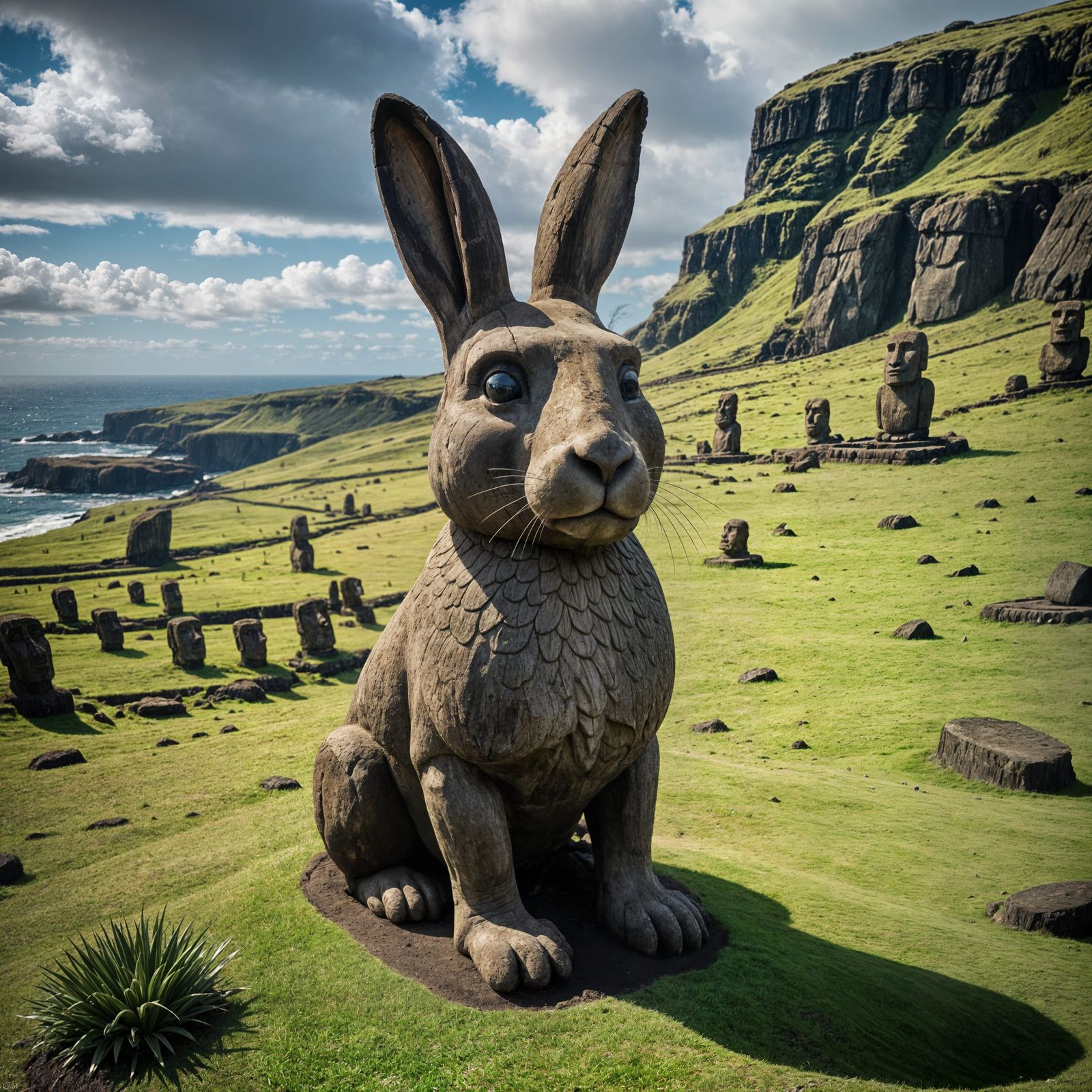 Easter Bunny on Easter Island in Hyperrealistic HDR