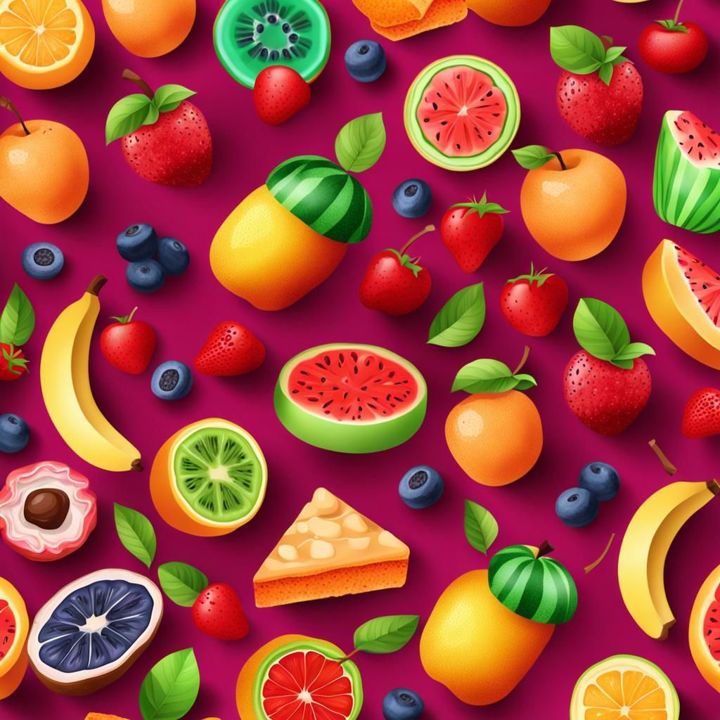 Vibrant Fruit and Dessert Pattern Design
