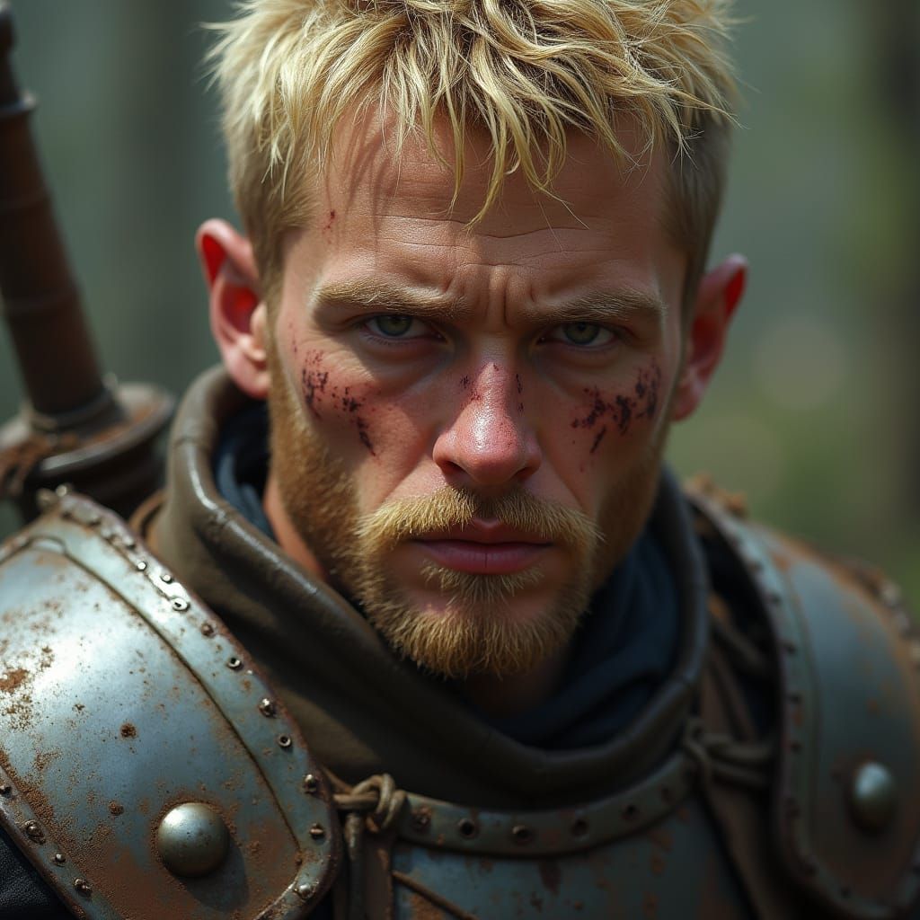 Weathered Fighter in Splint Mail Armor