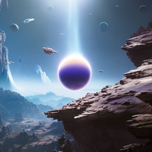 Hyperrealistic Astronaut and Alien on Colorful Ringed Planet