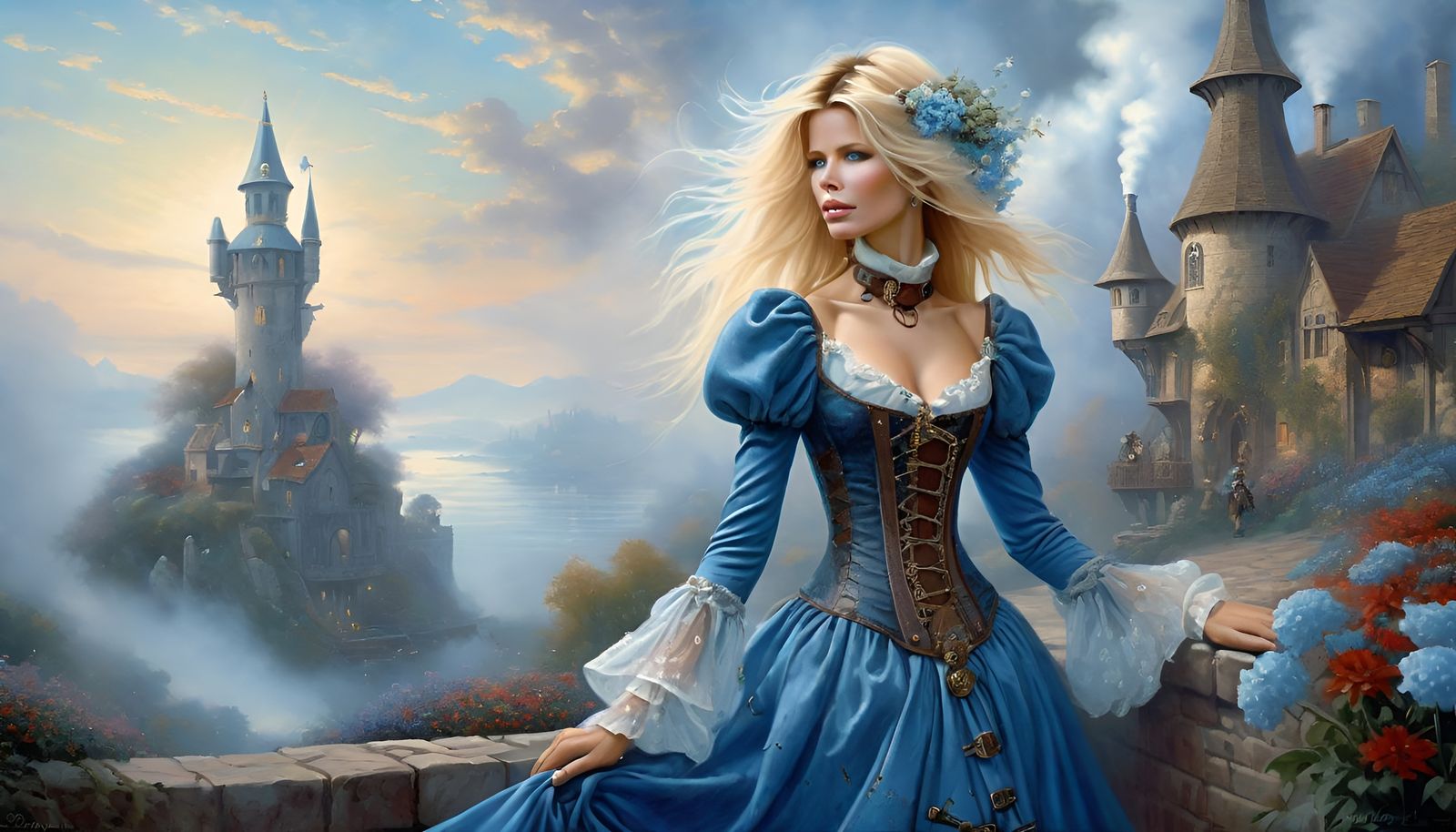 Steampunk Fantasy: Medieval Woman in Ethereal Mist