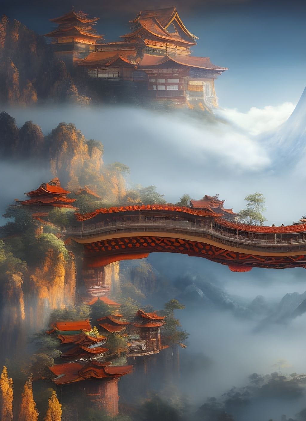 Rococo Bathhouse Megastructure in a Fantasy Landscape