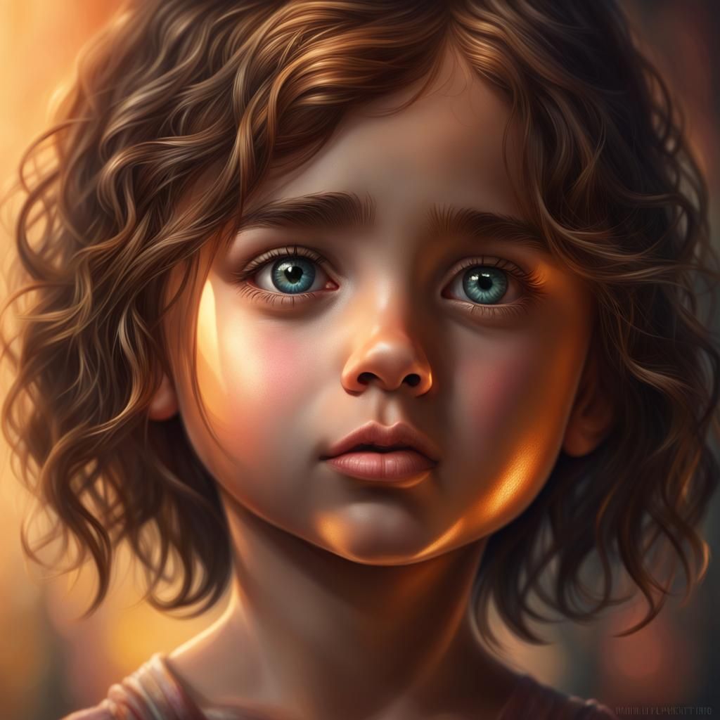 Hyperrealistic Portrait of a Brown-Haired Girl