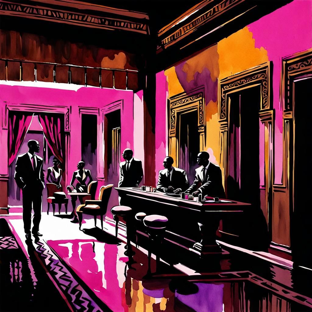 African Palace in Brown and Burgundy Watercolour