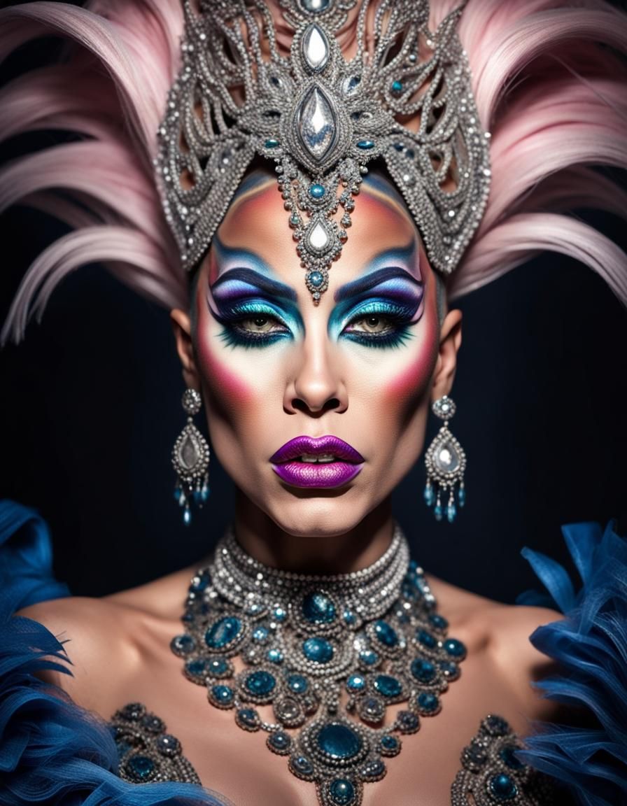 Hyperrealistic Drag Queen with Intricate Makeup