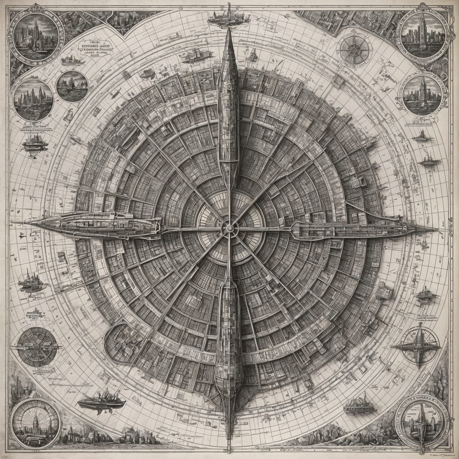 Medieval Map of Rocket Launch Site in Charcoal