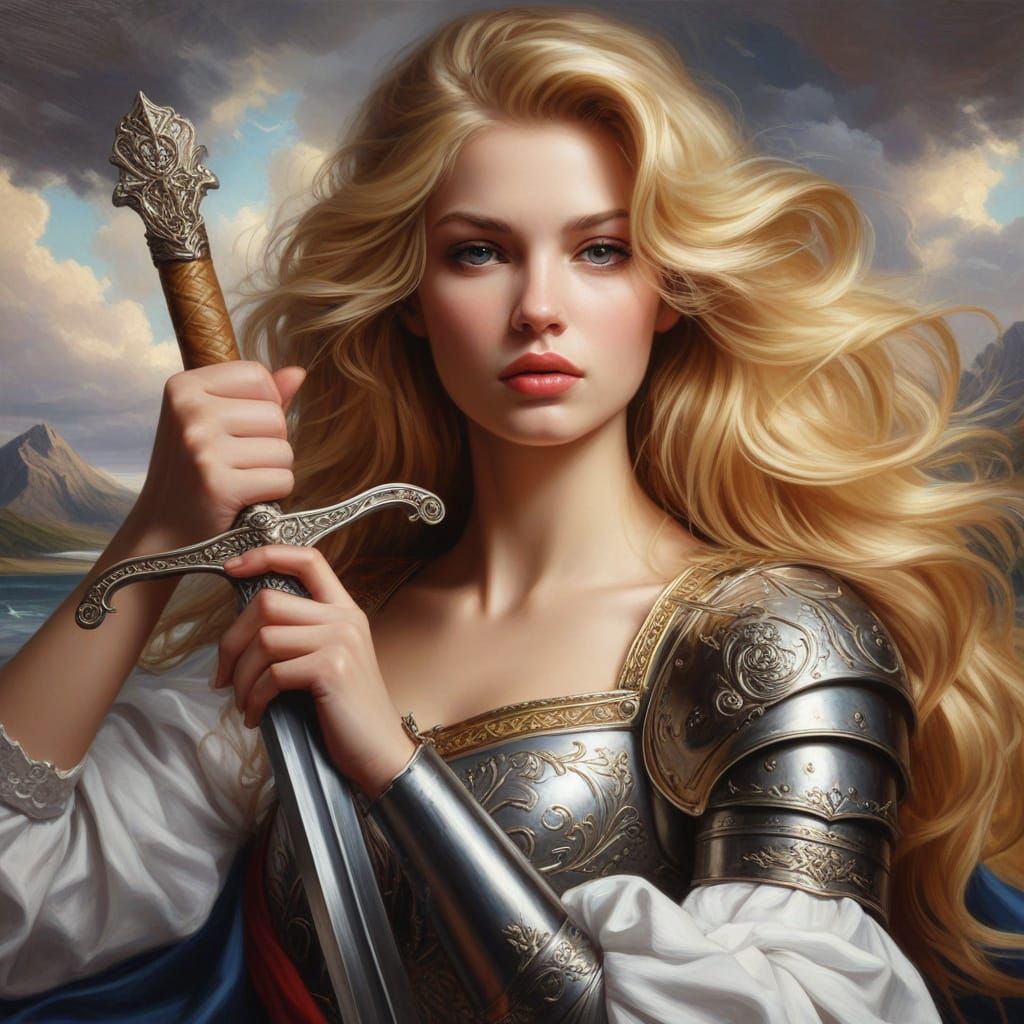 Enchanted Maiden Wields Glittering Mithril Sword in Elegance