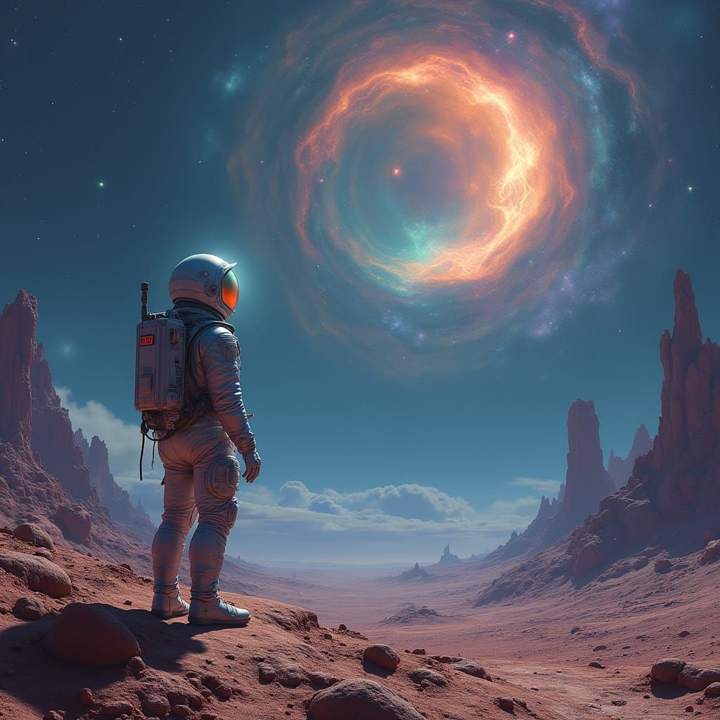 Cosmic Astronaut Contemplates the Mysterious Nebula