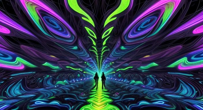 Neon Metal Forest Walk: Psychedelic Pop Art