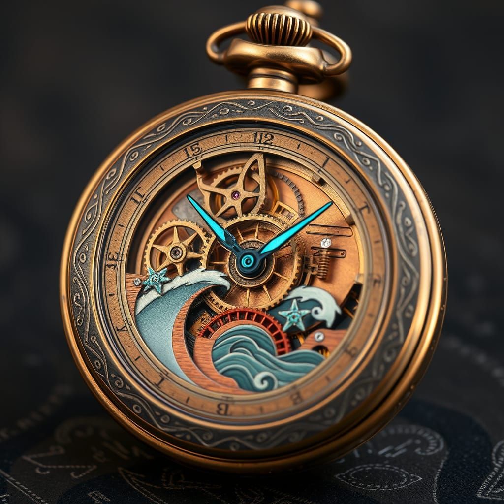 Steampunk Pocket Watch with Tidal Indications