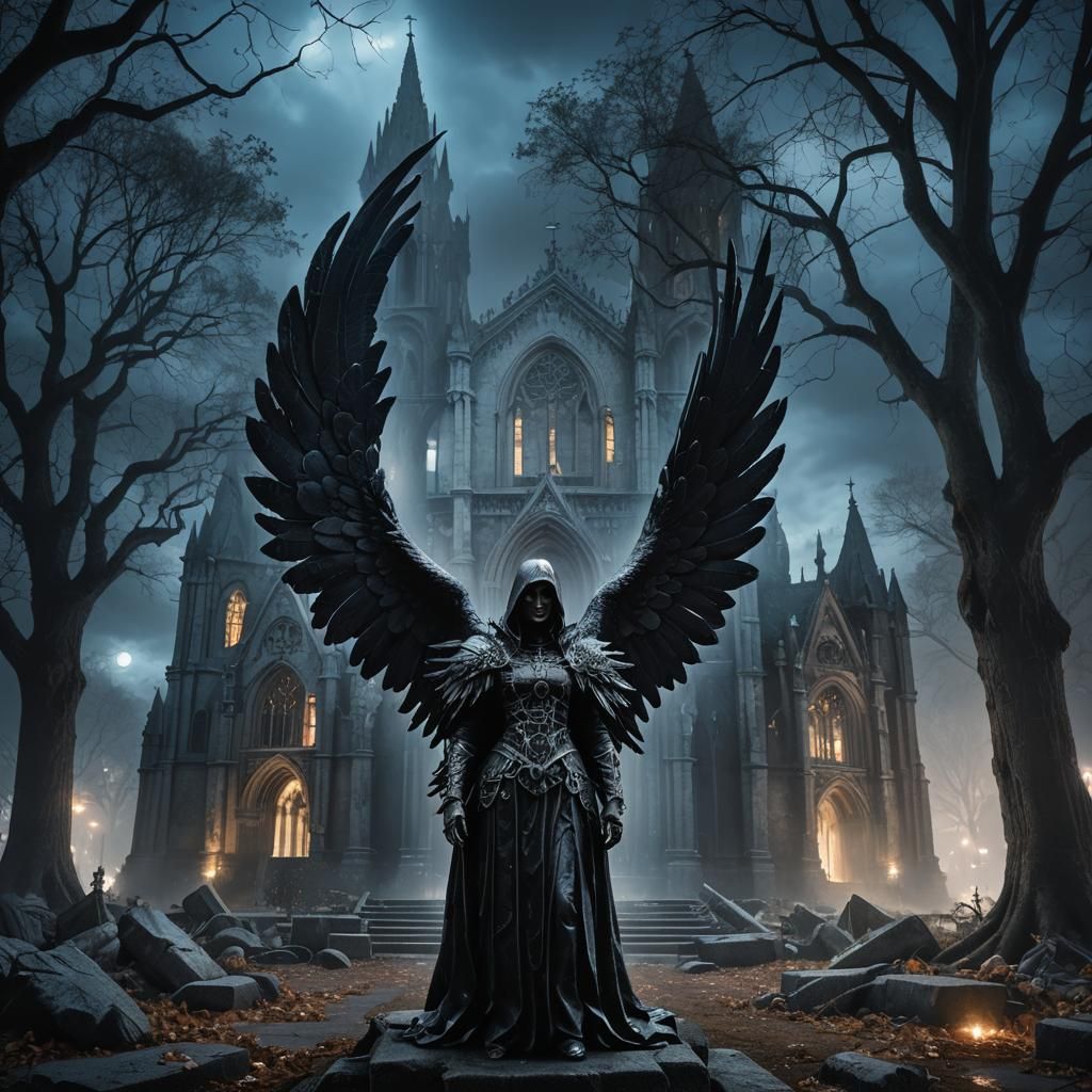 Gothic Dark Angel Portrait in Moody, High Contrast Darkness