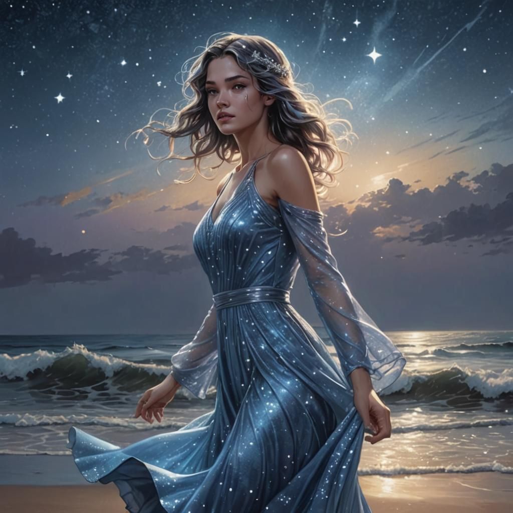 Woman Dancing Under Stars: Comic Book Art