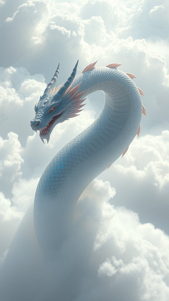 Cloud Dragon with Iridescent Scales in Ethereal Light