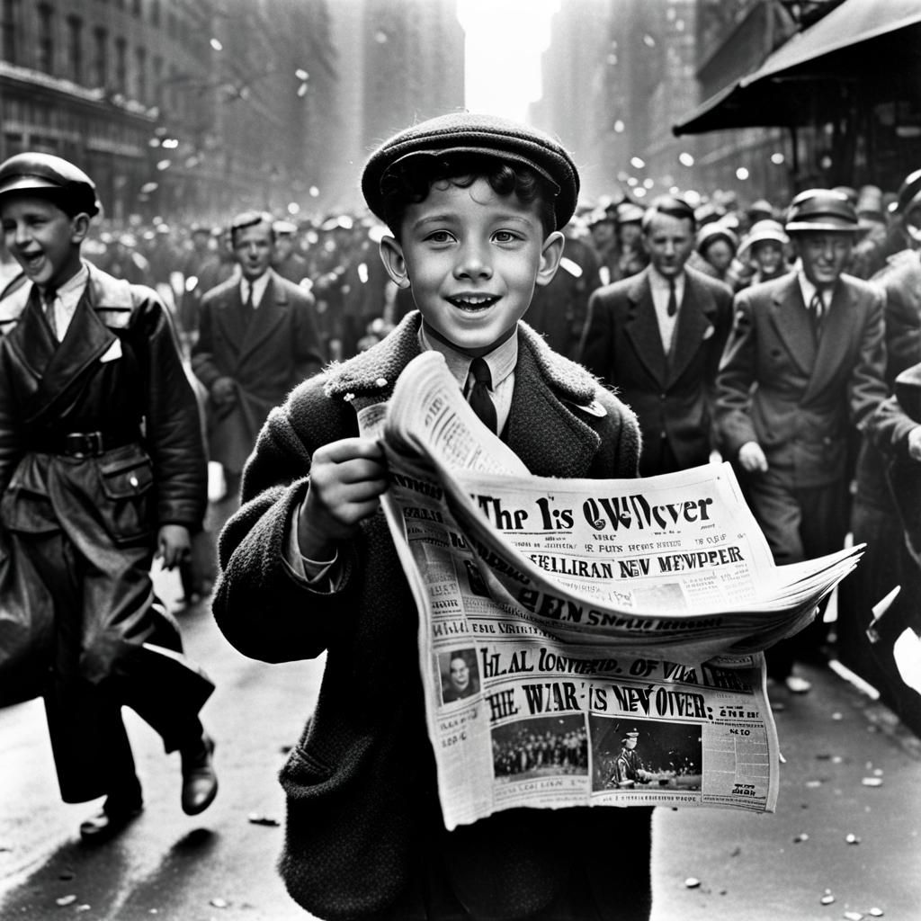 Confetti, ticker tape, celebrating the end of war. Joyous. A...
