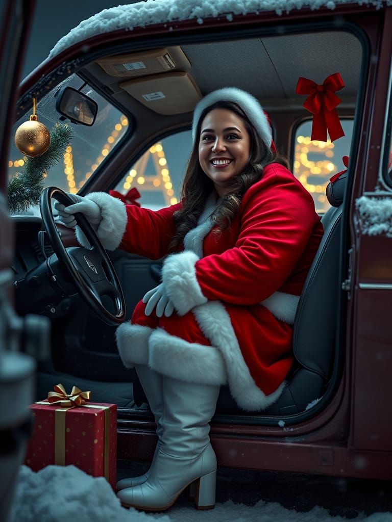 Middle Eastern Santa's Lovely Driving Companion in Winter Wo...