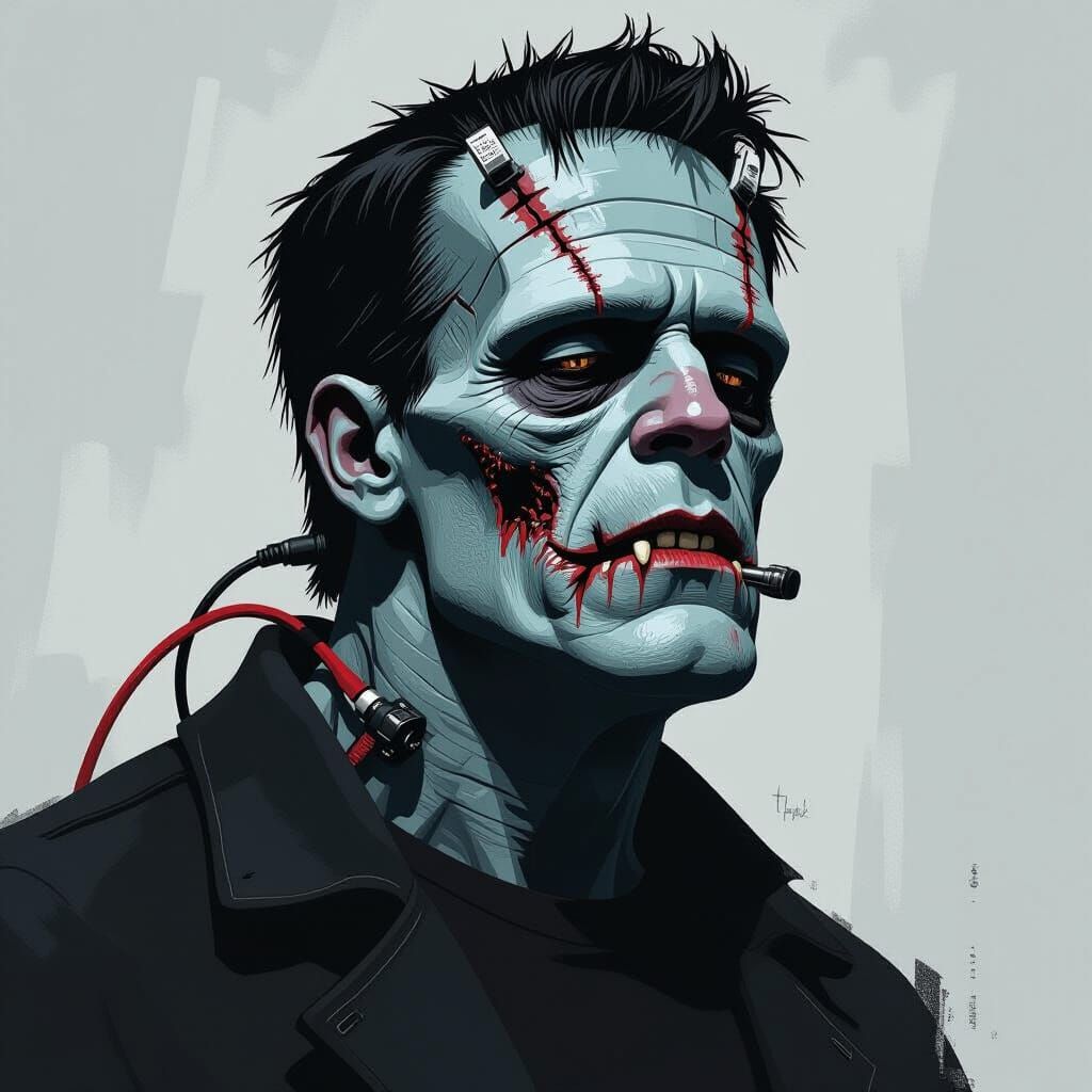 Frankenstein's Monster Portrait in Dark Cinematic Style