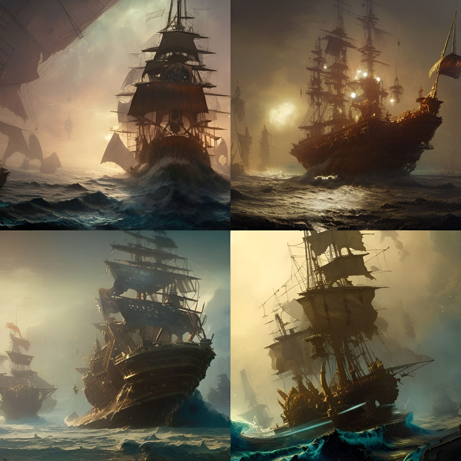 Cosmic Pirate Ship in Aetherpunk Steampunk Style