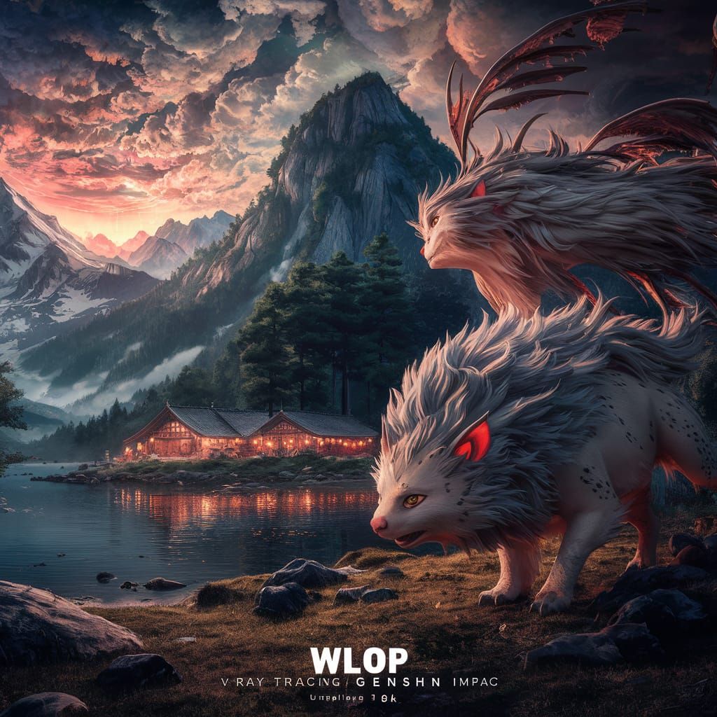 Anime Landscape with Majestic Creature in 3D