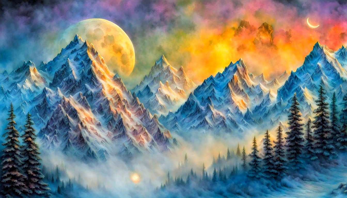 Abstract Mountain Moonscape in Ethereal Fantasy Style