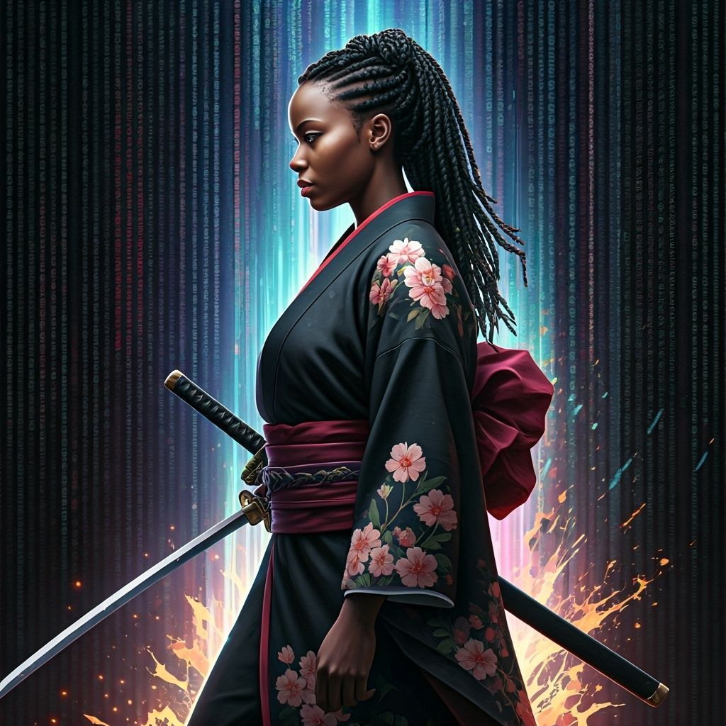 Black Female Samurai in Digital Metropolis Art