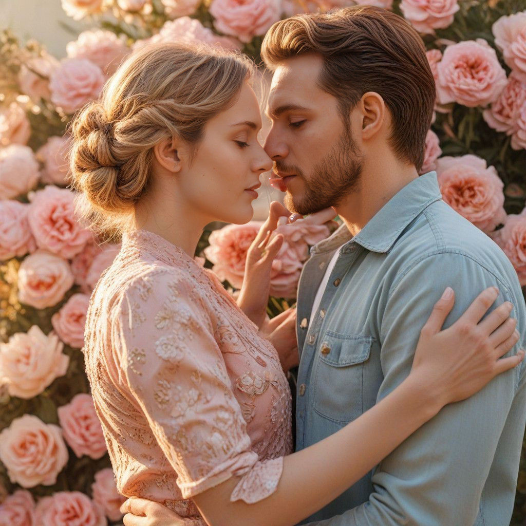 Surreal Couple Embracing in Whispers of Golden Light