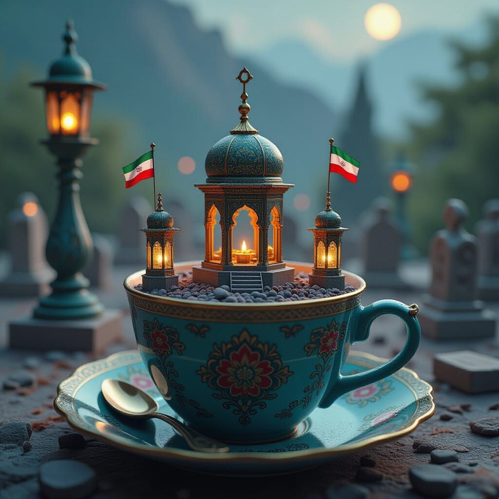 Intricate Cemetery in Coffee Cup: Matte Painting