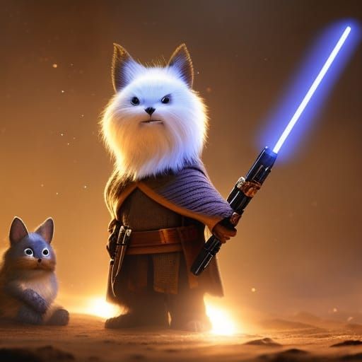 Cute Rabbit Rebel Soldier with Lightsaber in Art Nouveau Sty...