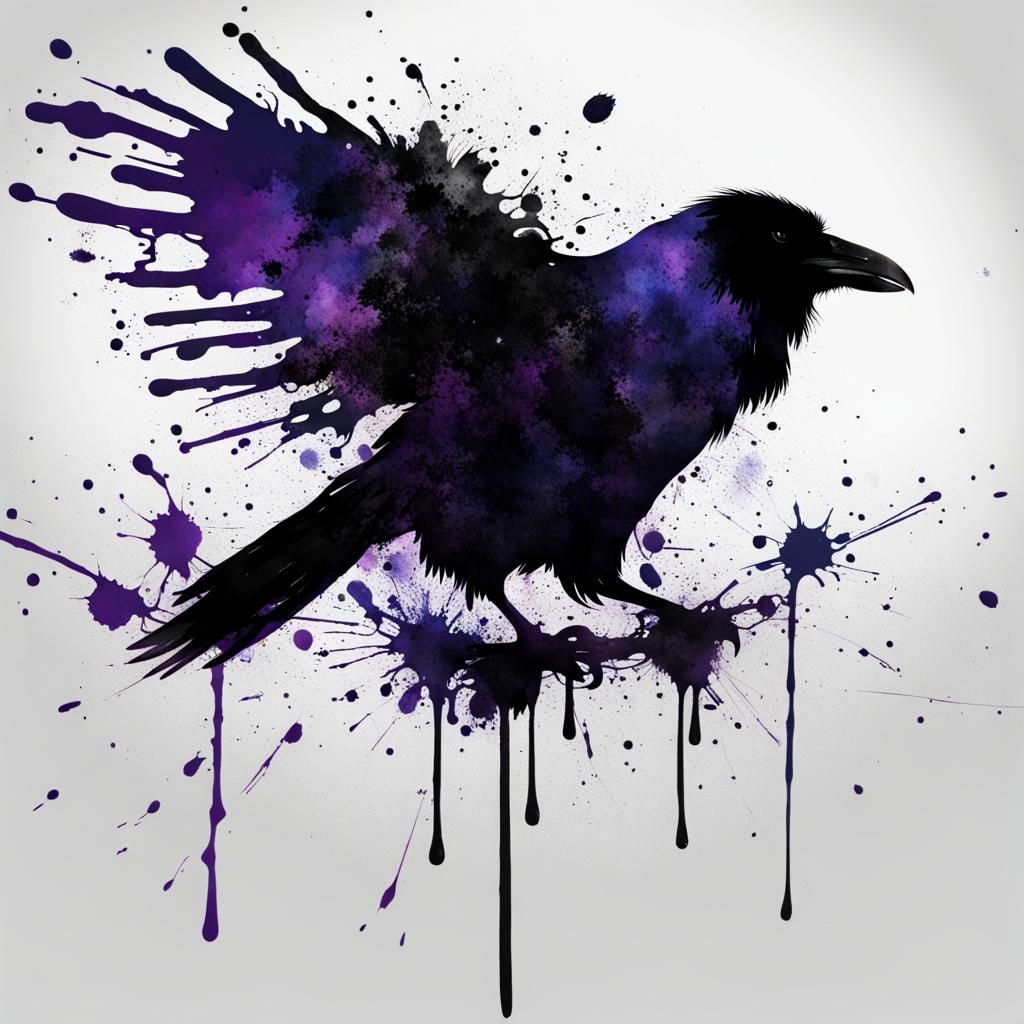 Raven in Ink Splatter Art