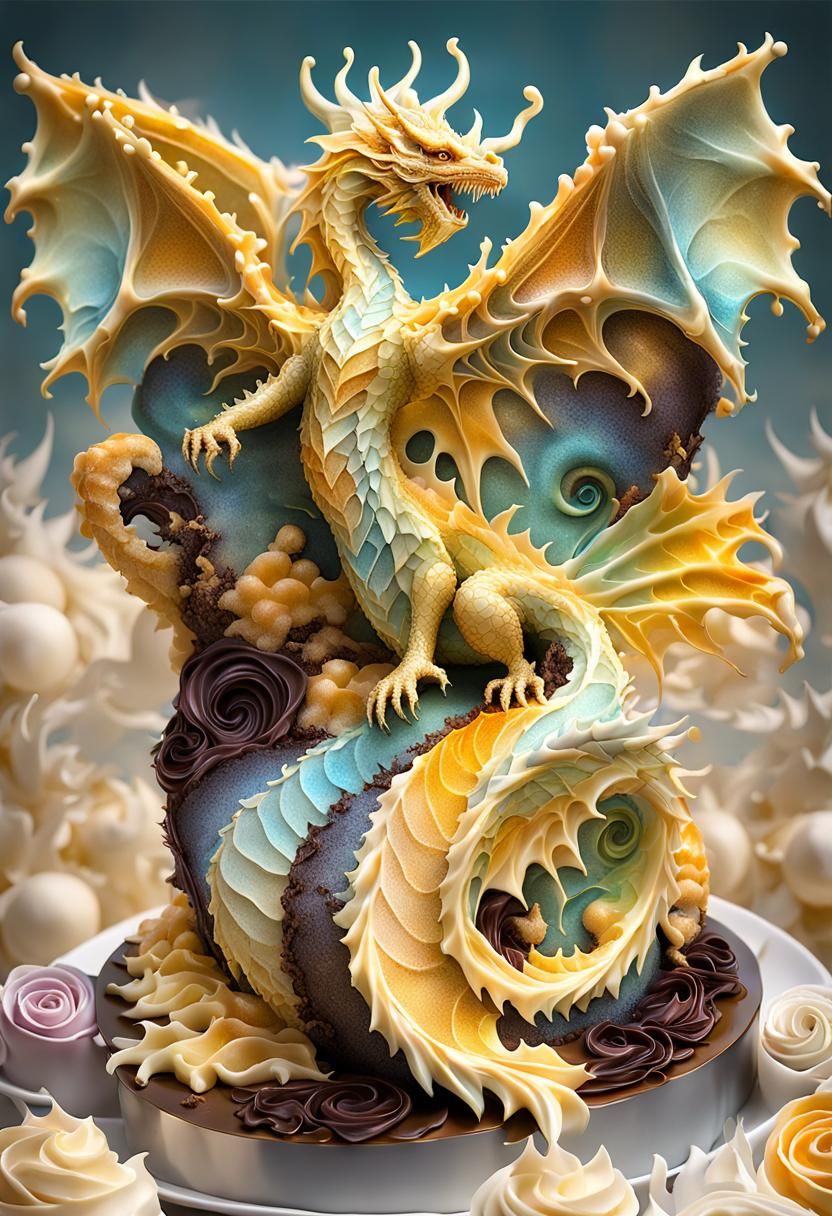 Pearlescent Cake Dragon with Fractal Wings