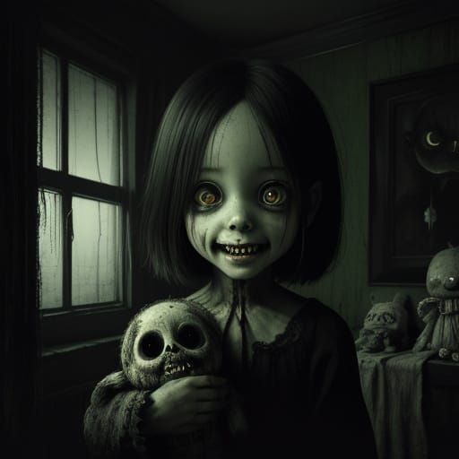 Creepy Child's Ominous Glow in Surreal Oil Painting