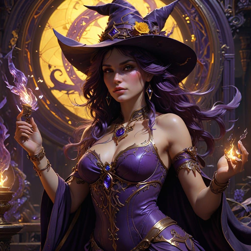 Ethereal Purple Sorceress in Dark Fantasy Art