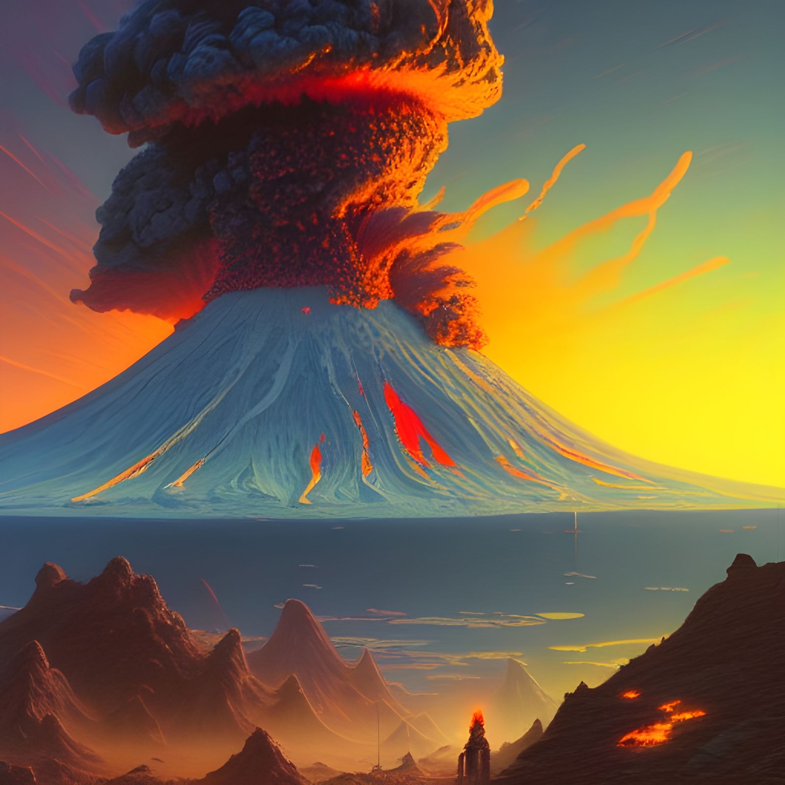 Alien Volcano Eruption: Photorealistic Digital Illustration