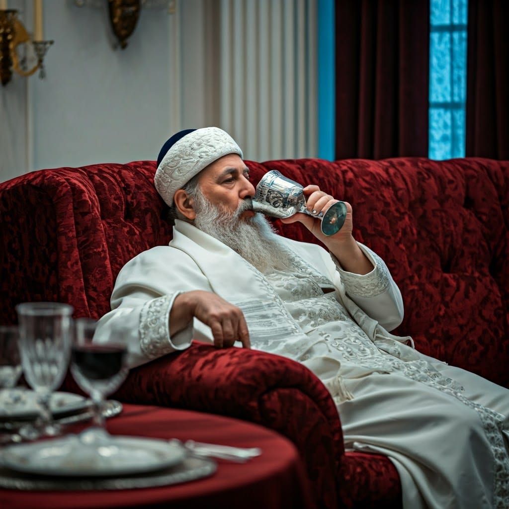 Elegant Ultra-Orthodox Patriarch Savoring Wine