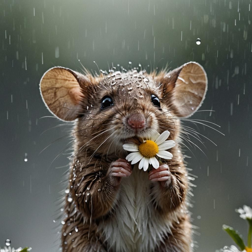 Photorealistic Mouse Hiding from Rain with Daisy