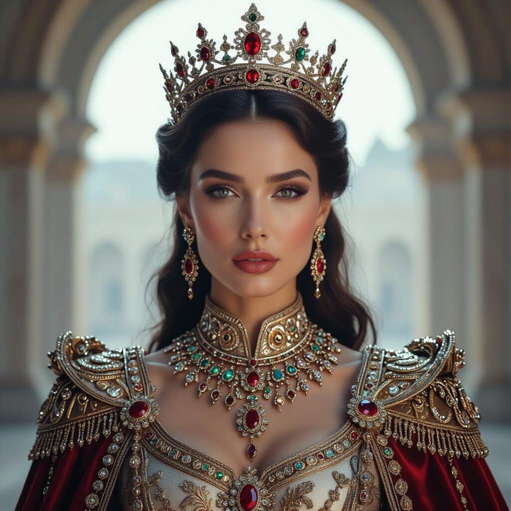 Regal Queen in Jewel-Encrusted Regalia