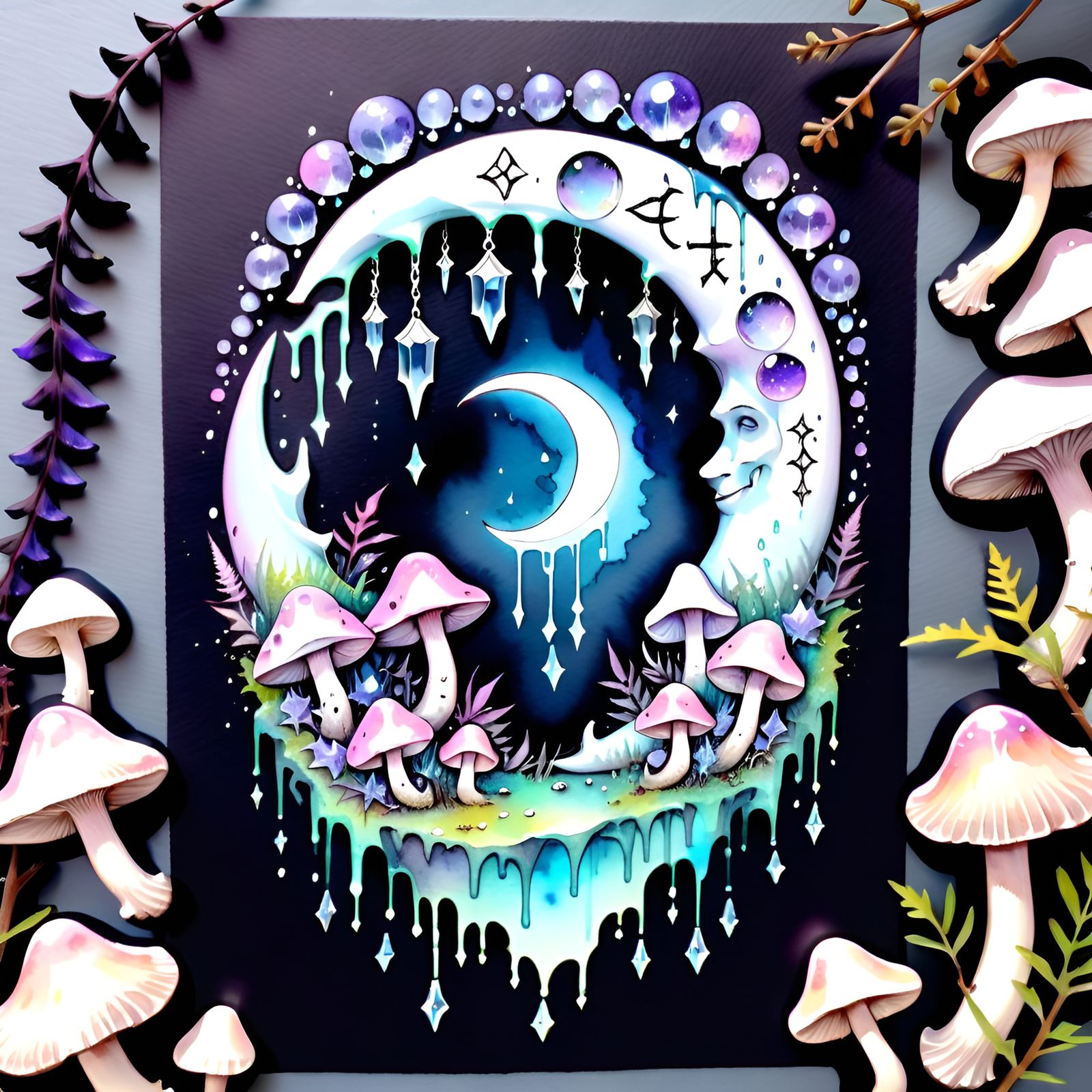 Pastel Goth Crescent Moon with Crystals