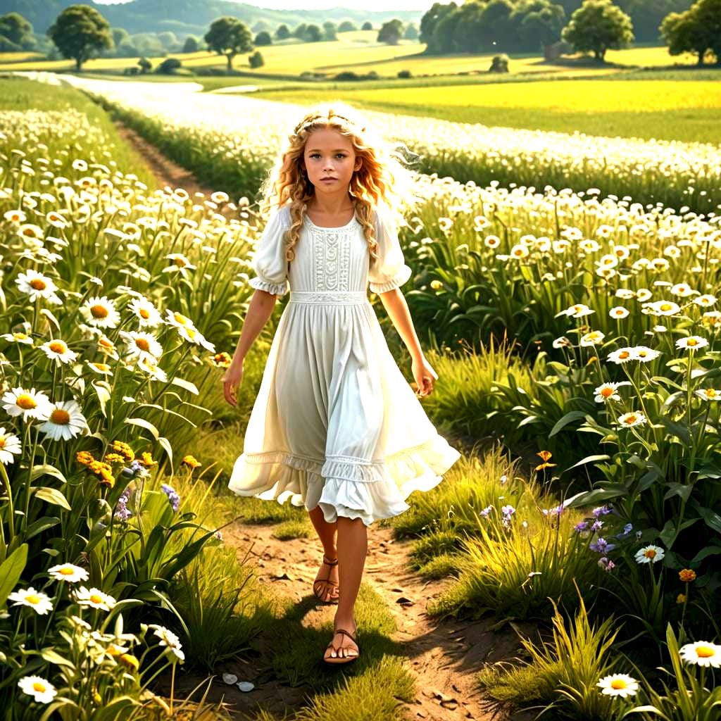 Girl Walking Among Hippies: Detailed Matte Painting