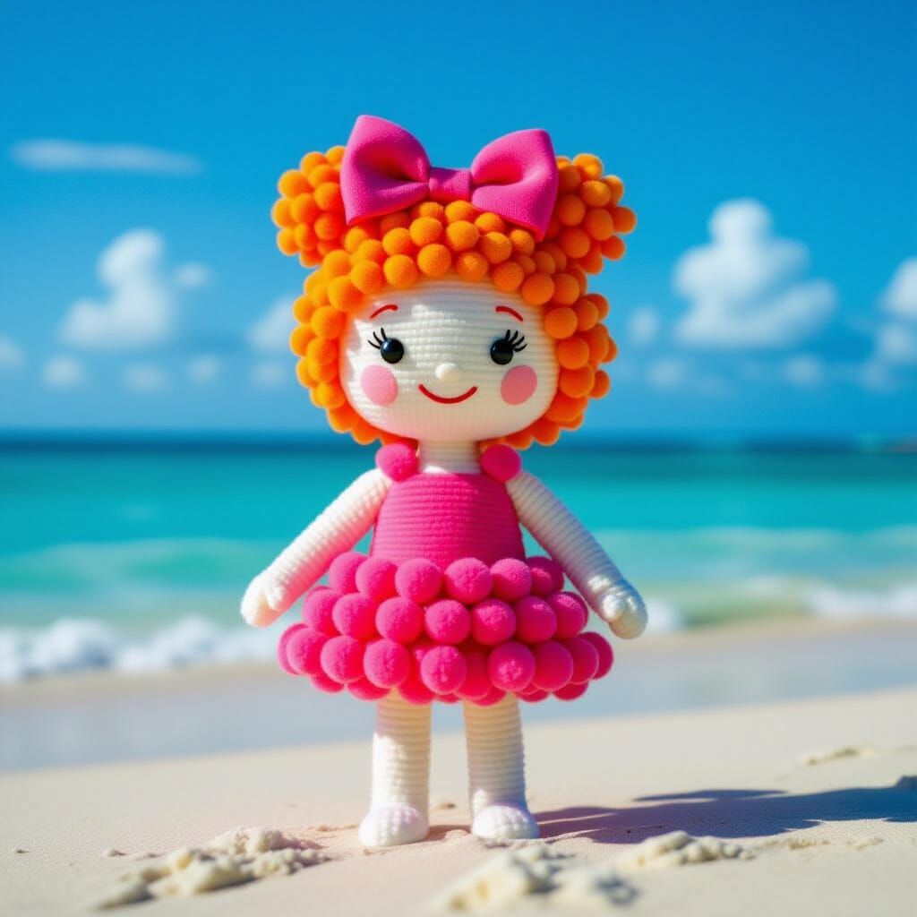 Adorable Pom Pom Girl on the Beach