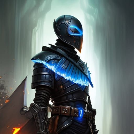 Skeleton Soldier in Dark Armor with Blue Eyes
