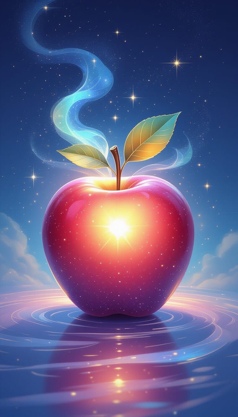 Magical Iridescent Apple in Celestial Light