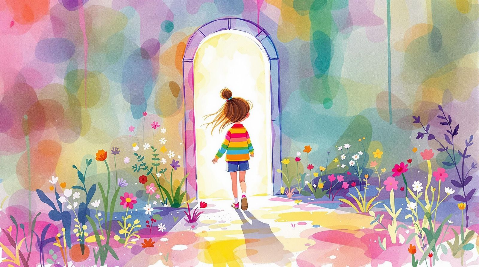 Whimsical Kidcore Scene in Watercolor Style