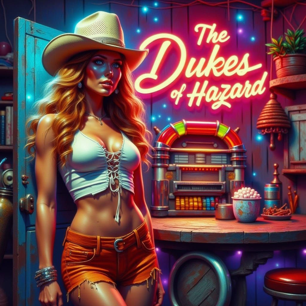 Daisy from the Dukes of Hazzard in a Vibrant Impasto Style