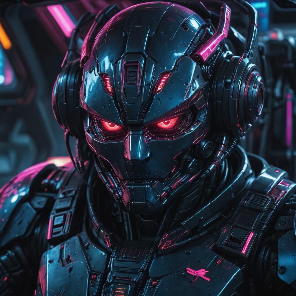 Robotic Samurai in Spaceship Cockpit: Cyberpunk Art