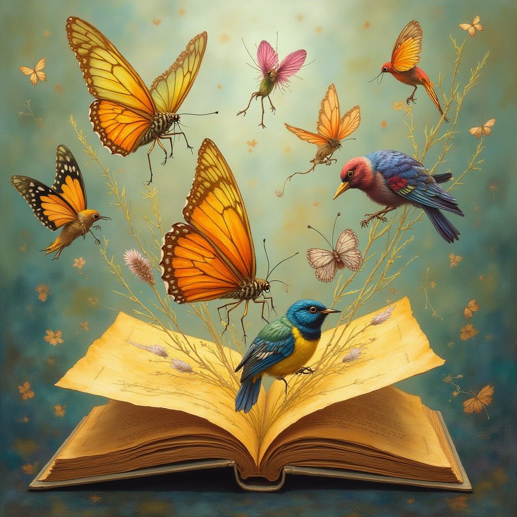Vintage Leather Book Transforms into Colorful Butterflies an...