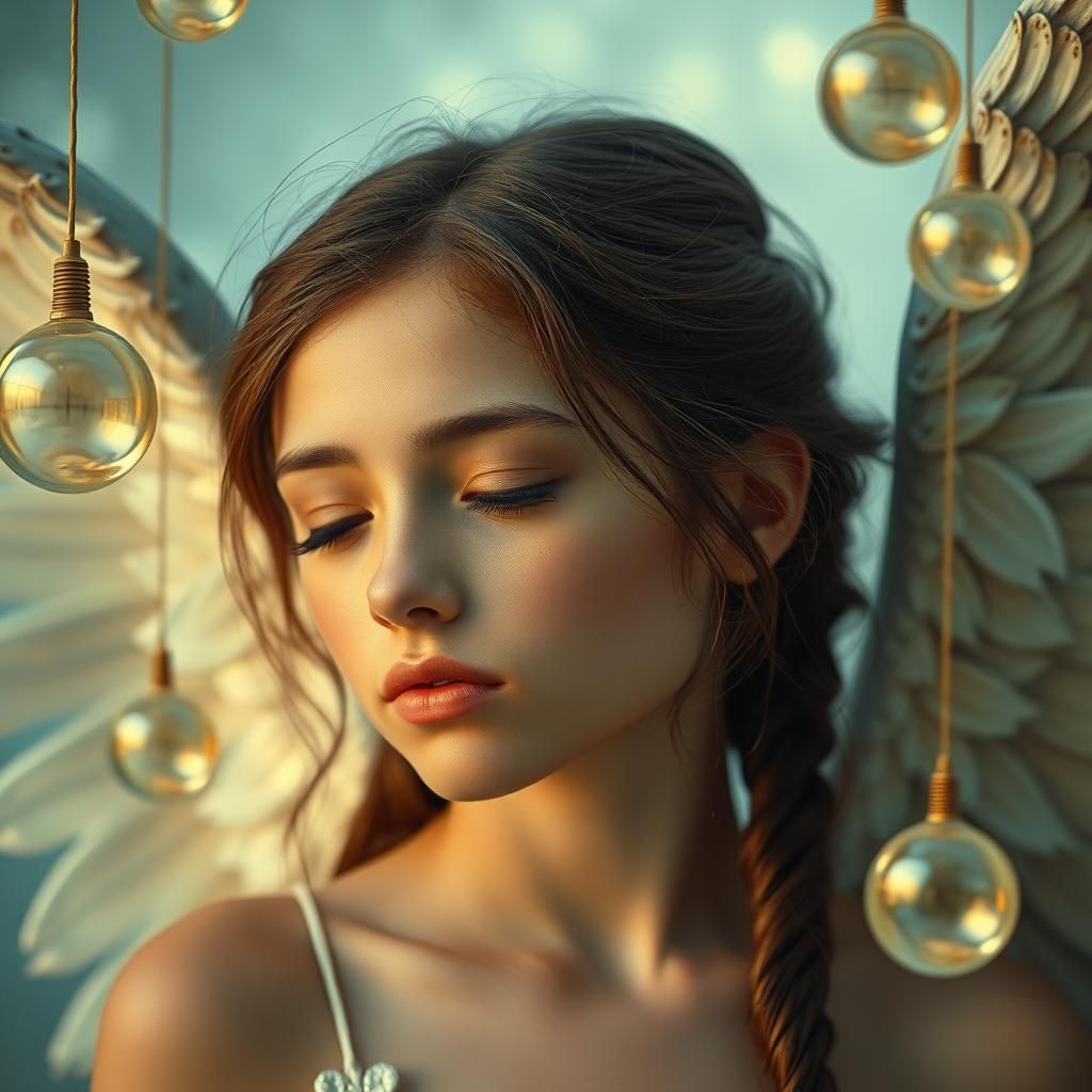 Angelic Woman in Contemplation, Surreal Close-Up