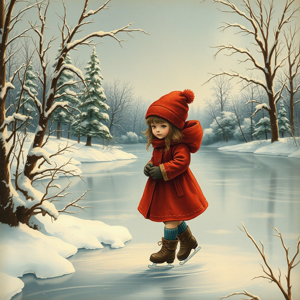 Cozy Winter Wonderland Scene in Vintage Italian Postcard Sty...