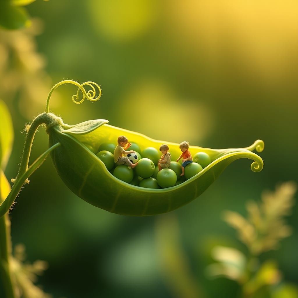 Children Play in Pea Pod: Whimsical Concept Art