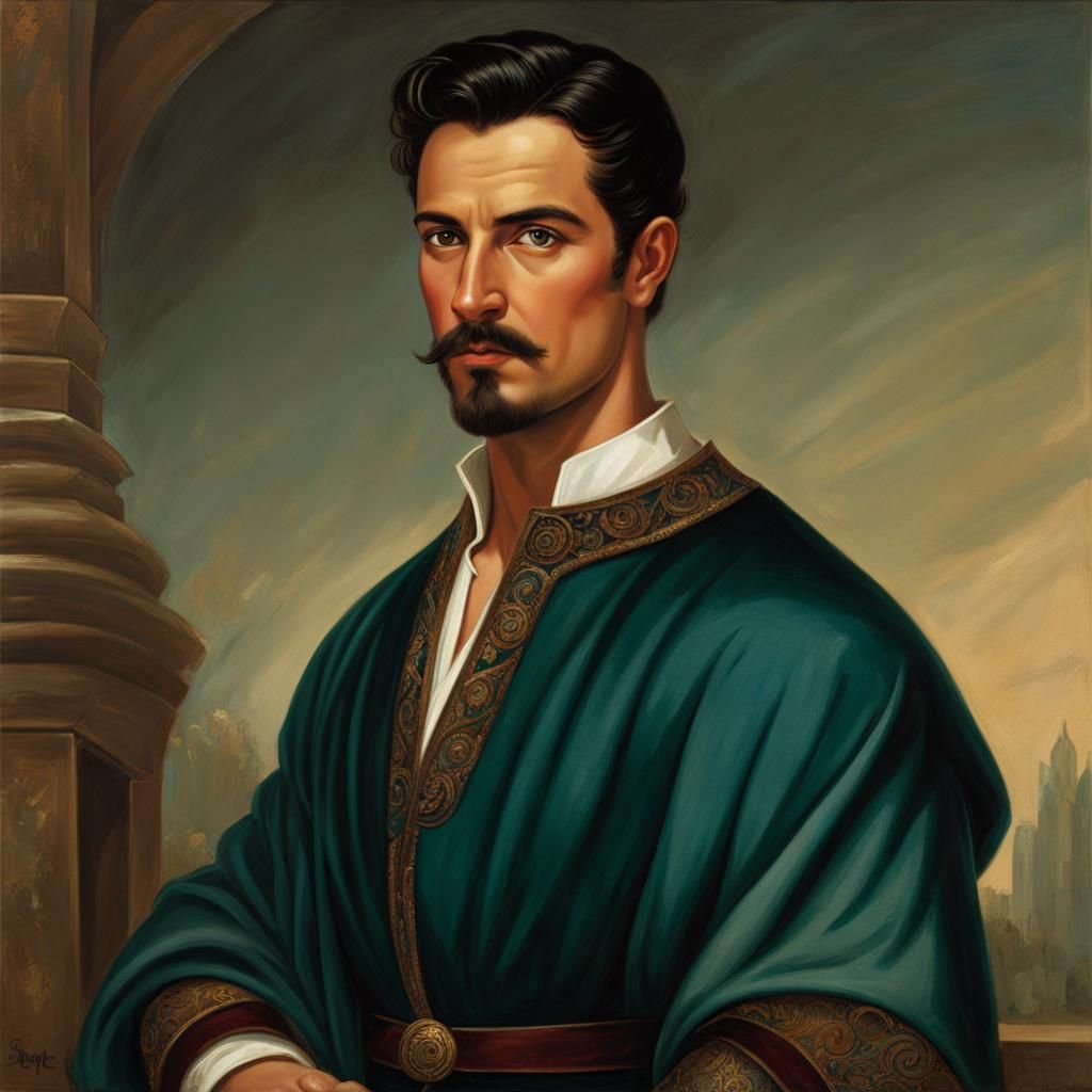 Handsome Man with Goatee in Velvet Tunic
